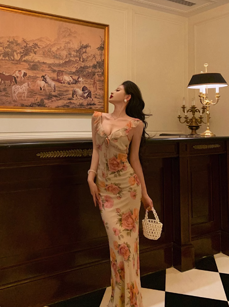 Elegant Mermaid Pink Floral Chiffon 18th Birthday Dress Party Gown Birthday Outfits Birthday Dress Ideas For Women DP1283