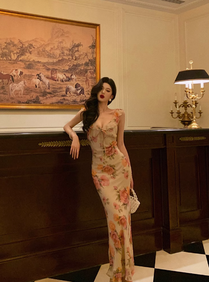 Elegant Mermaid Pink Floral Chiffon 18th Birthday Dress Party Gown Birthday Outfits Birthday Dress Ideas For Women DP1283