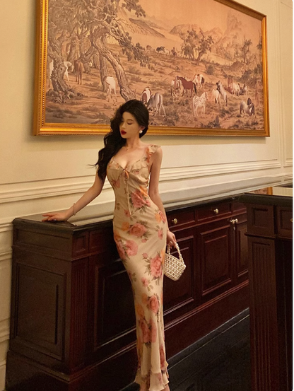 Elegant Mermaid Pink Floral Chiffon 18th Birthday Dress Party Gown Birthday Outfits Birthday Dress Ideas For Women DP1283