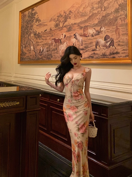 Elegant Mermaid Pink Floral Chiffon 18th Birthday Dress Party Gown Birthday Outfits Birthday Dress Ideas For Women DP1283