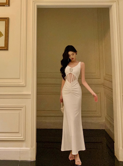 Elegant Mermaid White Sleeveless 21st Birthday Dress Party Gown Birthday Outfits Birthday Dress Ideas For Women DP1285