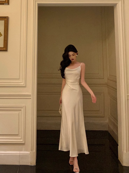 Elegant Mermaid Satin Ivory Sleeveless 21st Birthday Dress Party Gown Birthday Outfits Birthday Dress Ideas For Women DP1289