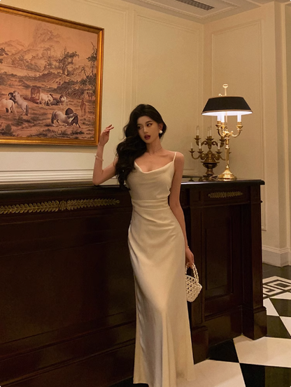 Elegant Mermaid Satin Ivory Sleeveless 21st Birthday Dress Party Gown Birthday Outfits Birthday Dress Ideas For Women DP1289