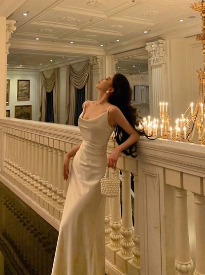 Elegant Mermaid Satin Ivory Sleeveless 21st Birthday Dress Party Gown Birthday Outfits Birthday Dress Ideas For Women DP1289