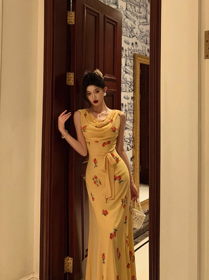 Classy Mermaid Yellow Floral Long 18th Birthday Dress Party Gown 21st Birthday Outfits Birthday Dress Ideas For Women DP1293