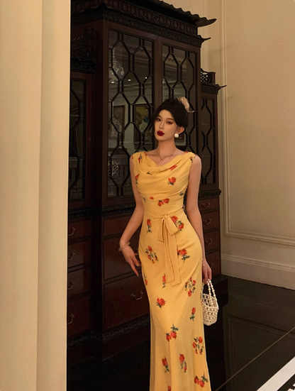 Classy Mermaid Yellow Floral Long 18th Birthday Dress Party Gown 21st Birthday Outfits Birthday Dress Ideas For Women DP1293