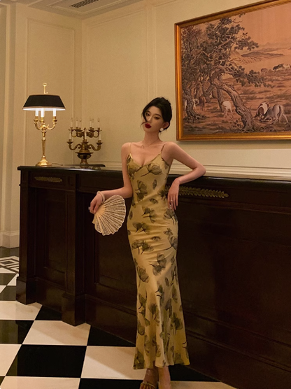 Elegant Mermaid Yellow Floral Sleeveless 21st Birthday Dress Party Gown Birthday Outfits Birthday Dress Ideas For Women DP1299