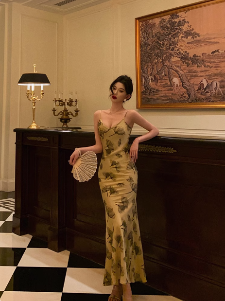 Elegant Mermaid Yellow Floral Sleeveless 21st Birthday Dress Party Gown Birthday Outfits Birthday Dress Ideas For Women DP1299