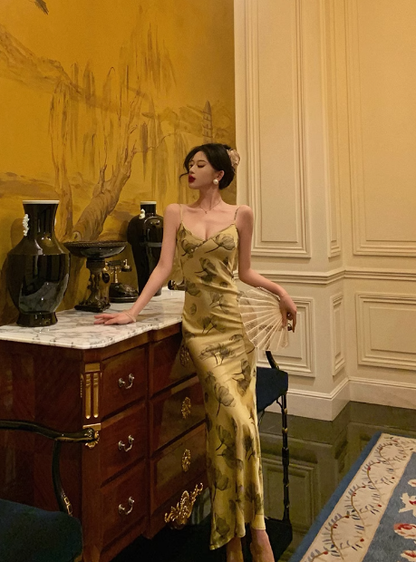 Elegant Mermaid Yellow Floral Sleeveless 21st Birthday Dress Party Gown Birthday Outfits Birthday Dress Ideas For Women DP1299