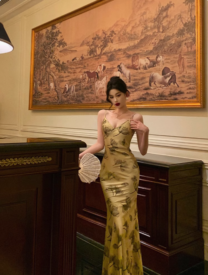 Elegant Mermaid Yellow Floral Sleeveless 21st Birthday Dress Party Gown Birthday Outfits Birthday Dress Ideas For Women DP1299