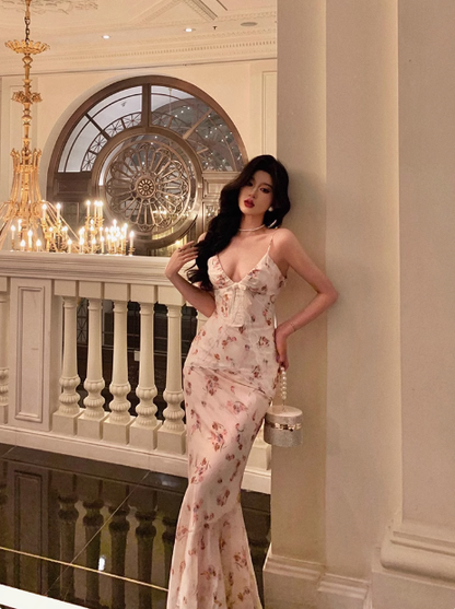 Sexy Mermaid Pink Floral Spaghetti Straps 18th Birthday Dress Party Gown Birthday Outfits Birthday Dress Ideas For Women DP1300