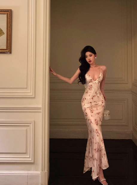 Sexy Mermaid Pink Floral Spaghetti Straps 18th Birthday Dress Party Gown Birthday Outfits Birthday Dress Ideas For Women DP1300