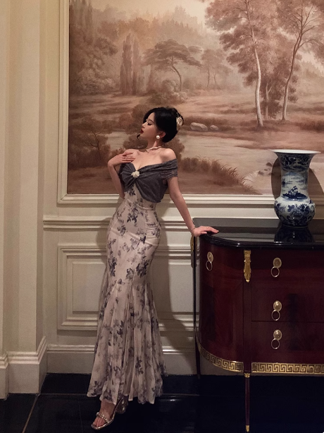 Classy Mermaid Off The Shoulder Floral Long 18th Birthday Dress Party Gown 21st Birthday Outfits Birthday Dress Ideas For Women DP1304