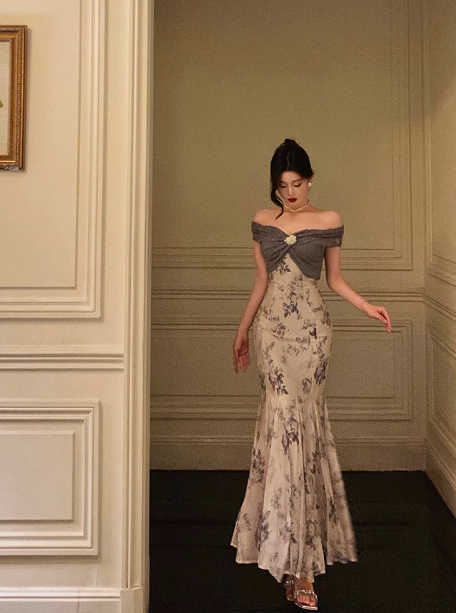 Classy Mermaid Off The Shoulder Floral Long 18th Birthday Dress Party Gown 21st Birthday Outfits Birthday Dress Ideas For Women DP1304