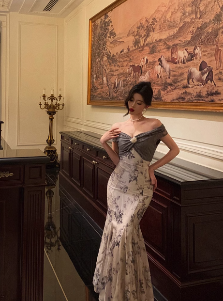 Classy Mermaid Off The Shoulder Floral Long 18th Birthday Dress Party Gown 21st Birthday Outfits Birthday Dress Ideas For Women DP1304