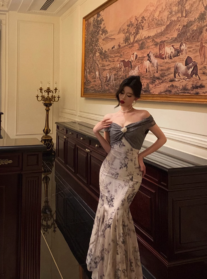 Classy Mermaid Off The Shoulder Floral Long 18th Birthday Dress Party Gown 21st Birthday Outfits Birthday Dress Ideas For Women DP1304