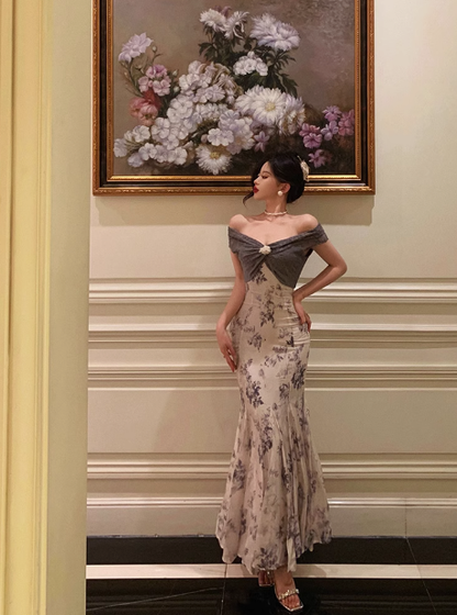 Classy Mermaid Off The Shoulder Floral Long 18th Birthday Dress Party Gown 21st Birthday Outfits Birthday Dress Ideas For Women DP1304