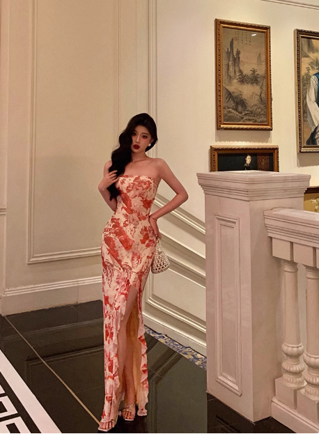 Elegant Mermaid Strapless Pink Floral Sleeveless 21st Birthday Dress Party Gown Birthday Outfits Birthday Dress Ideas For Women DP1306