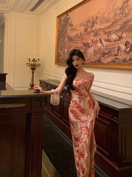 Elegant Mermaid Strapless Pink Floral Sleeveless 21st Birthday Dress Party Gown Birthday Outfits Birthday Dress Ideas For Women DP1306