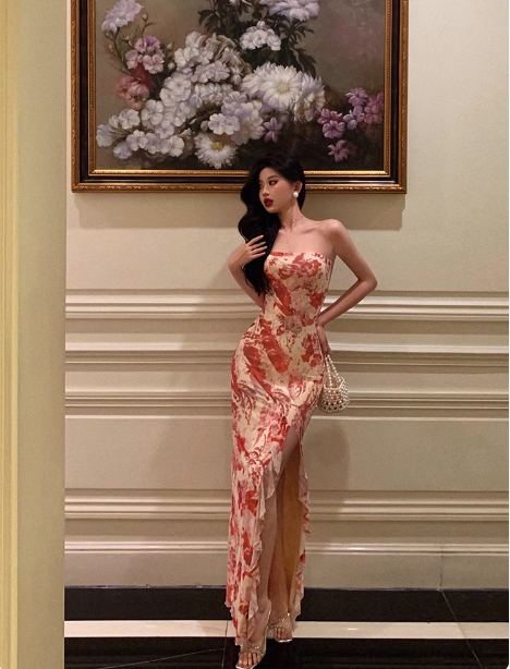 Elegant Mermaid Strapless Pink Floral Sleeveless 21st Birthday Dress Party Gown Birthday Outfits Birthday Dress Ideas For Women DP1306