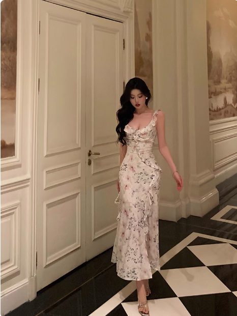 Classy Mermaid Square Floral Chiffon Long 18th Birthday Dress Party Gown 21st Birthday Outfits Birthday Dress Ideas For Women DP1308