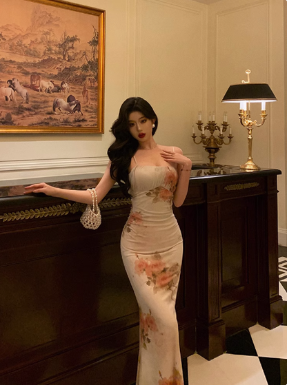 Classy Mermaid Spaghetti Straps Floral Chiffon Long 18th Birthday Dress Party Gown 21st Birthday Outfits Birthday Dress Ideas For Women DP1309