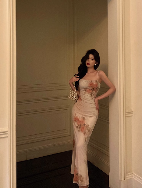 Classy Mermaid Spaghetti Straps Floral Chiffon Long 18th Birthday Dress Party Gown 21st Birthday Outfits Birthday Dress Ideas For Women DP1309