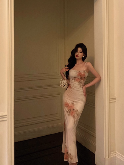 Classy Mermaid Spaghetti Straps Floral Chiffon Long 18th Birthday Dress Party Gown 21st Birthday Outfits Birthday Dress Ideas For Women DP1309