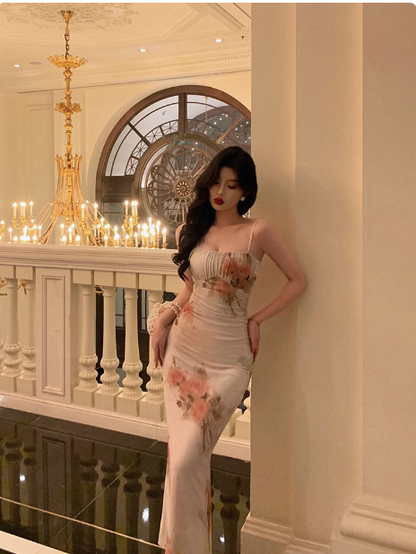 Classy Mermaid Spaghetti Straps Floral Chiffon Long 18th Birthday Dress Party Gown 21st Birthday Outfits Birthday Dress Ideas For Women DP1309