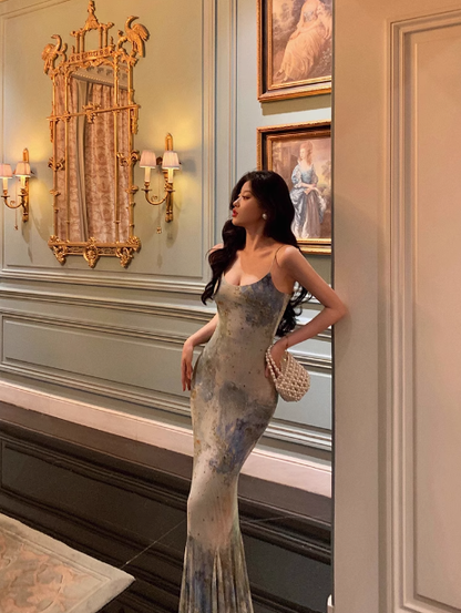 Classy Mermaid Spaghetti Straps Green Floral Chiffon Long 18th Birthday Dress Party Gown 21st Birthday Outfits Birthday Dress Ideas For Women DP1310