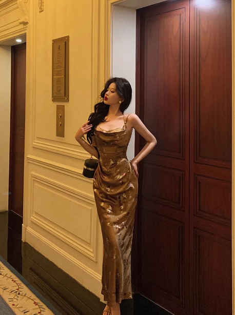 Classy Mermaid Spaghetti Straps Gold Satin Long 18th Birthday Dress Party Gown 21st Birthday Outfits Birthday Dress Ideas For Women DP1311