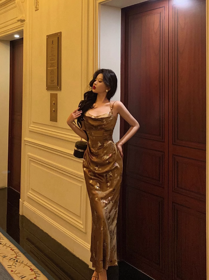 Classy Mermaid Spaghetti Straps Gold Satin Long 18th Birthday Dress Party Gown 21st Birthday Outfits Birthday Dress Ideas For Women DP1311