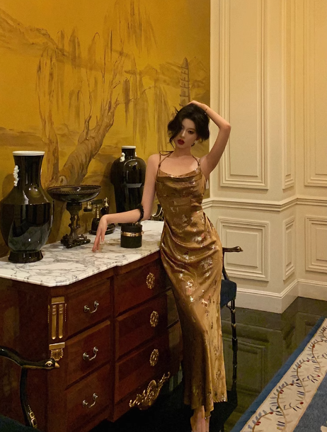 Classy Mermaid Spaghetti Straps Gold Satin Long 18th Birthday Dress Party Gown 21st Birthday Outfits Birthday Dress Ideas For Women DP1311