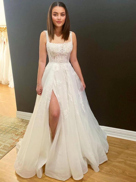 Vintage Bridal Gown Ball Gown Square White Tulle Lace Wedding Dresses Minimalist Bridal Gowns DP1320