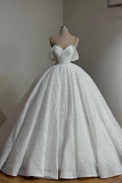 Ethereal Wedding Dress Ball Gown Off The Shoulder Sequin White Wedding Dresses Bridal Gowns DP1334