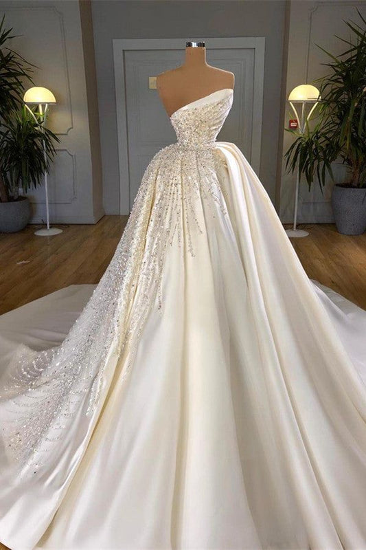 Classic Bridal Gown Ball Gown One Shoulder Satin White Wedding Dresses Minimalist Bridal Gowns DP1335
