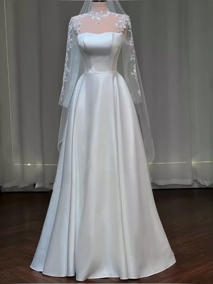 Classic Bridal Gown Ball Gown White Satin Wedding Dresses Minimalist Bridal Gowns DP1341