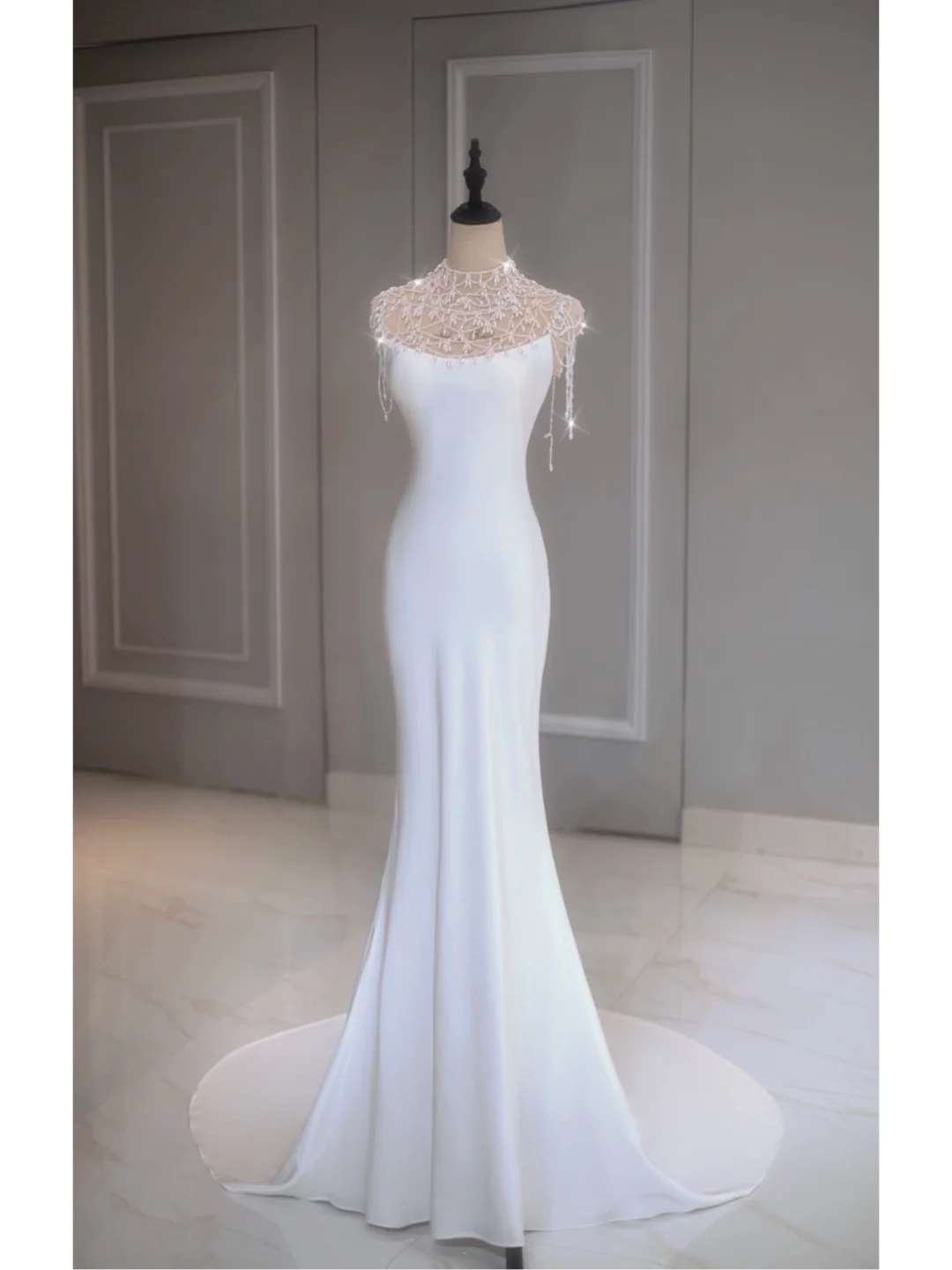 Ethereal Wedding Dress Mermaid High Neck Long White Wedding Dresses Bridal Gowns DP1351