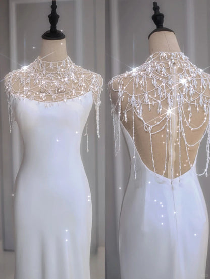 Ethereal Wedding Dress Mermaid High Neck Long White Wedding Dresses Bridal Gowns DP1351