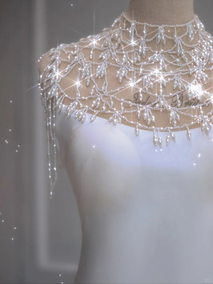 Ethereal Wedding Dress Mermaid High Neck Long White Wedding Dresses Bridal Gowns DP1351