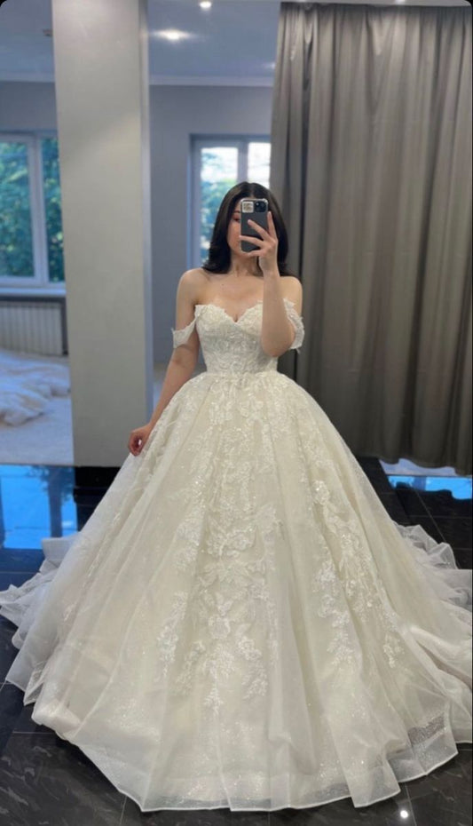 Simple Wedding Dress Ball Gown Off The Shoulder White Lace Wedding Dresses Bridal Gowns DP1358