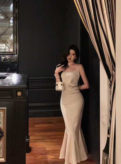 Classy Mermaid Spaghetti Straps Satin Long 18th Birthday Dress Party Gown 21st Birthday Outfits Birthday Dress Ideas For Women DP1382