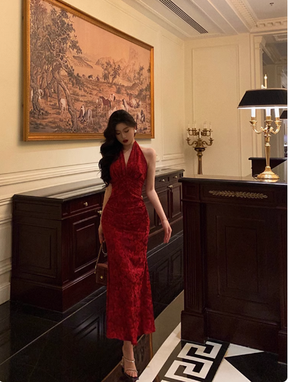 Elegant Sheath Halter Sleeveless Burgundy 21st Birthday Dress Party Gown Birthday Outfits Birthday Dress Ideas For Women DP1385