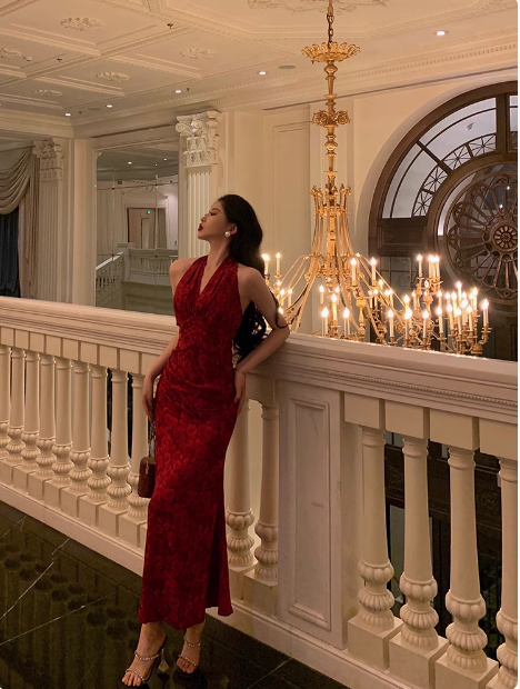 Elegant Sheath Halter Sleeveless Burgundy 21st Birthday Dress Party Gown Birthday Outfits Birthday Dress Ideas For Women DP1385