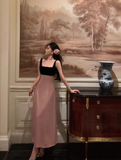 Elegant A line Square Neckline Pink Sleeveless Burgundy 23rd Birthday Dress Party Gown Birthday Outfits Birthday Dress Ideas For Women DP1388