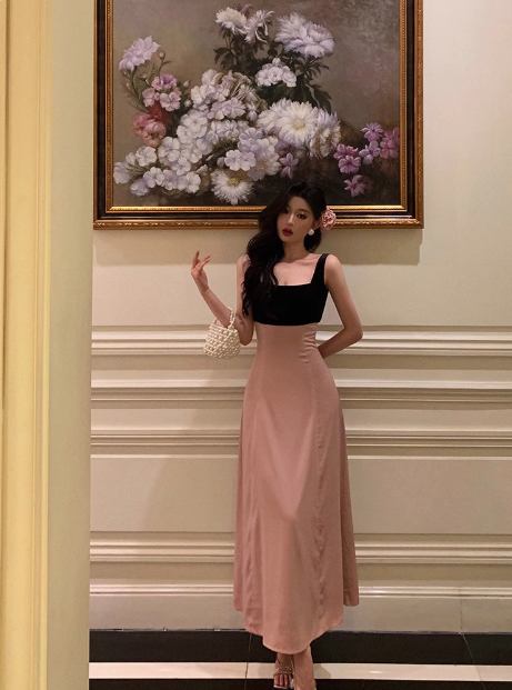 Elegant A line Square Neckline Pink Sleeveless Burgundy 23rd Birthday Dress Party Gown Birthday Outfits Birthday Dress Ideas For Women DP1388