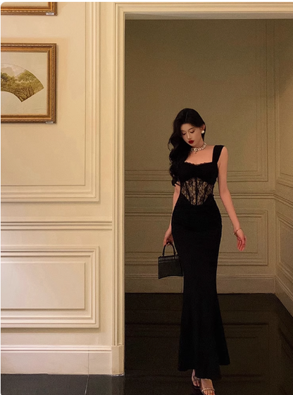 Classy Mermaid Straps Black Long 18th Birthday Dress Party Gown 21st Birthday Outfits Birthday Dress Ideas For Women DP1392