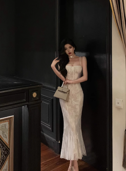 Elegant Mermaid Spaghetti Straps White Sleeveless 21st Birthday Dress Party Gown Birthday Outfits Birthday Dress Ideas For Women DP1393