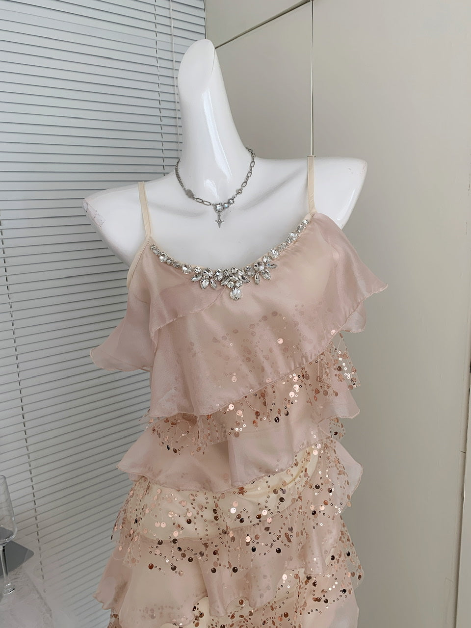 Sweet A Line Spaghetti Straps Pink Sequin Casual Dress Summer Short Holiday Dresses DP1398