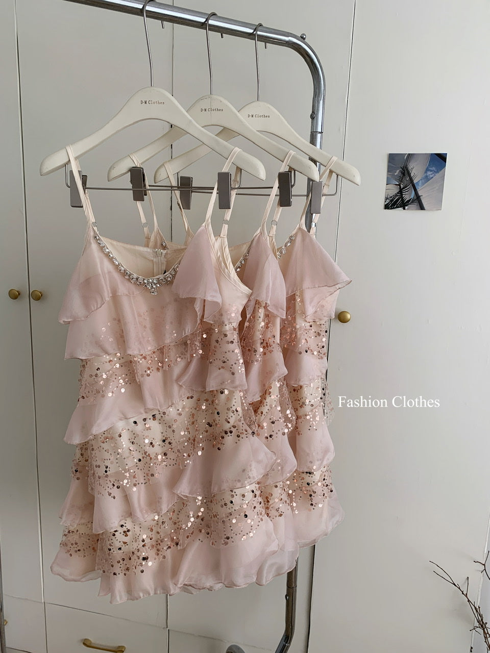 Sweet A Line Spaghetti Straps Pink Sequin Casual Dress Summer Short Holiday Dresses DP1398
